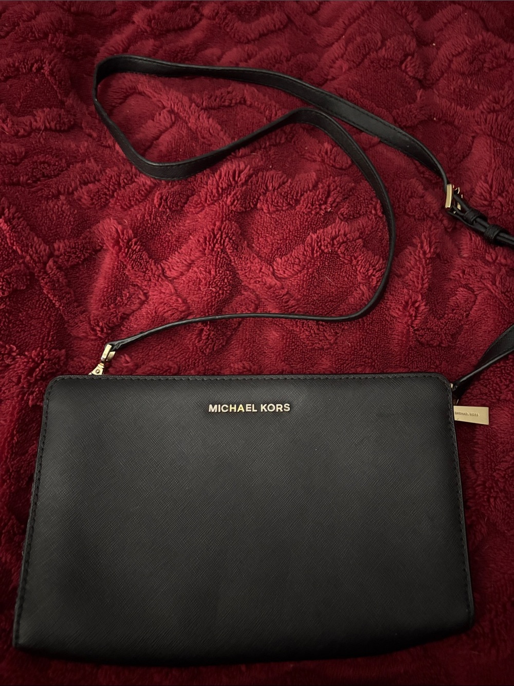 Michael Kors Black Saffiano Crossbody with Gold Logo